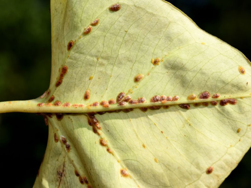 scale insects on plant / houseplant leaf